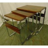 A chrome and wooden nest of three rectangular tables circa 1970, 50 x 50 x 38cm