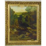 John Howard Lyon 1870-1921 framed oil on canvas of a figure fishing by a river, signed bottom