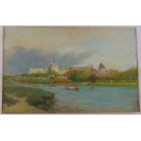 Sydney Moute oil on board of Windsor Castle from the Thames, signed bottom right, 26 x 41cm