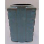 A Chinese Song style Ru ware rectangular blue ground vase with circular aperture, 18 x 11cm