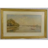 A framed and glazed watercolour of boats on a river, bearing the initials HD and dated 1852 bottom