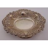 Silver hallmarked bonbon dish chased with scrolls and flowers, approx total weight 89g