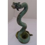 A cast metal figurine of a snake previous used as a water fountain, 42cm (h)