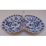 Meissen onion pattern double sided dish with carrying handle decorated with gilded border, marks