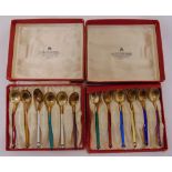 Two cased sets of David Andersen Norwegian enamel teaspoons, approx total weight 118g