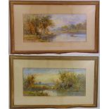 L Lewis a pair of framed and glazed watercolours of cattle watering by a river, signed and dated
