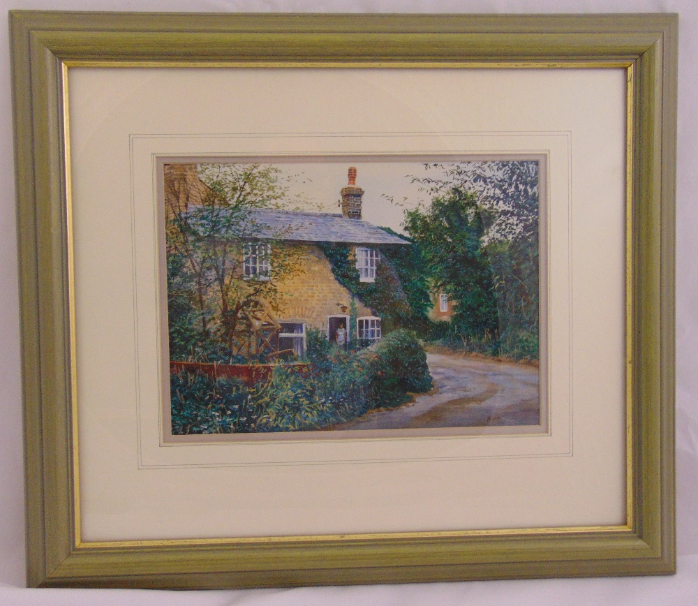 Richard Bolton framed and glazed watercolour of a cottage, signed bottom right, 19.5 x 27cm