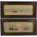 Garman Morris a pair of framed and glazed watercolour seascapes at sunset and sunrise, signed bottom