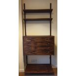 Rosewood rectangular wall mounted unit comprising a four drawer cabinet and two shelves, approx