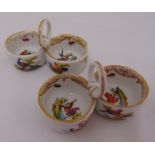 A pair of Meissen 19th century salts decorated with birds, insects and gilded borders, marks to