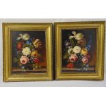 P. Pralke two framed oils on panel still life of flowers, both signed bottom right, 27.5 x 21.5cm
