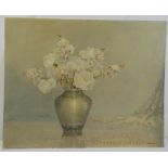 Henry John Dykman oil on panel still life of white flowers in a vase by a string of pearls, signed