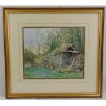 Richard Bolton framed and glazed watercolour of a farmyard barn, signed bottom left, 24 x 28.5cm