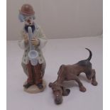 Lladro figurine of a clown and a Lladro figurine of a hound dog