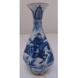 A Chinese blue and white Ming style octagonal vase decorated with warriors on horseback, 30cm (h)