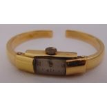 18ct yellow gold ladies bangle wristwatch, approx total weight 15.2g