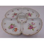 Meissen four section horsdouvres dish with carrying handle decorated with Deutche Bloomen