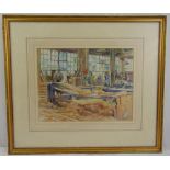 Aileen C Eagleton framed and glazed watercolour of an interior industrial scene, signed bottom
