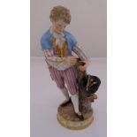 Meissen figurine of a man in period costume cutting wood F69, marks to the base, 18cm (h) A/F
