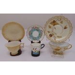 Three porcelain cabinet cups and saucers of various styles to include Worcester