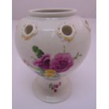 Meissen pot pourri holder decorated with floral sprays on raised circular base, marks to the base,
