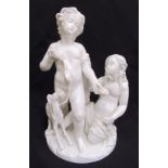 Meissen style blanc de chine figural group of children with a greyhound