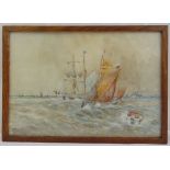 Edward Adams framed and glazed watercolour of ships at sea, signed bottom left, 24.5 x 36cm