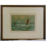 Thomas Bush Hardy framed and glazed watercolour of ships at sea, signed bottom left, 22 x 33cm