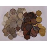 A quantity of GB and foreign coins to include George II Irish halfpenny
