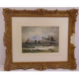 Paul Maze framed and glazed watercolour of ships in a stormy scene at dusk, signed bottom right,