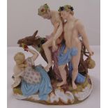 Meissen figural group of The Drunken Silenus supported by Bacchus slumped on a donkey with a