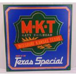 Ian Logan pop art tin advertising sign M-K-T Katy Railroad, 60.5 x 60.5cm