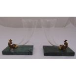 A pair of marble based glass cornucopia vases with dolphin mounts, 18cm (h) 16cm (w)
