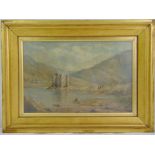 J M Taggart framed and glazed oil on canvas of a lake scene with mountains and a Castle, signed and