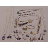 A quantity of silver jewellery to include earring, necklaces and brooches