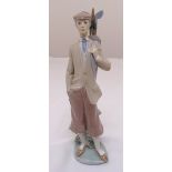 Lladro figurine of a golfer on shaped circular naturalistic base, 28cm (h)