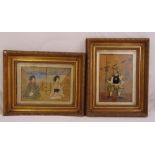 A Japanese framed and glazed stump work image of two female musicians and a Japanese framed and