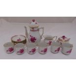 A Herend Chinese Bouquet raspberry coffee set to include cups, saucers, sugar bowl and cream jug (