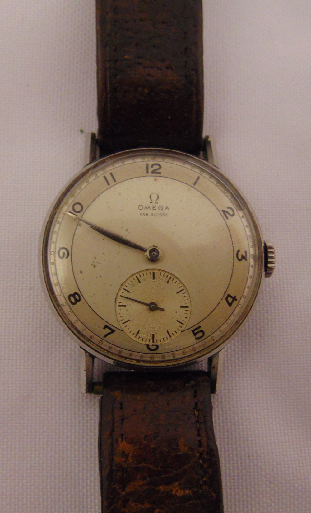 Omega gentlemans vintage wristwatch with Arabic numerals and subsidiary seconds dial