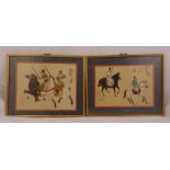A pair of framed and glazed oriental watercolours of figures on horseback, 30.5 x 39cm