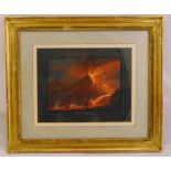 An early 19th century Italian framed and glazed watercolour of Mount Vesuvius erupting, titled