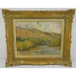 John Syer framed oil on panel of a river and bridge, 35.5 x 45.5cm