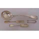 A Victorian Scottish silver fiddle pattern soup ladle, Glasgow 1851, a Scottish silver butter knife,