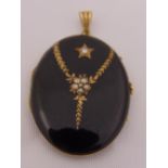 A Victorian gold enamel and seed pearl locket