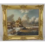R Seltzer framed oil on canvas of a Dutch winter landscape, signed bottom right, 50.5 x 61cm