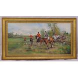 Gordon King framed oil on canvas of a hunting scene, signed bottom left, 51 x 101.5cm