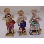 Three Sitzendorf figurines of children at play, 10cm (h)