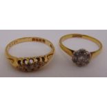 18ct gold five stone ring and an 18ct gold cluster ring, approx total weight 5.2g