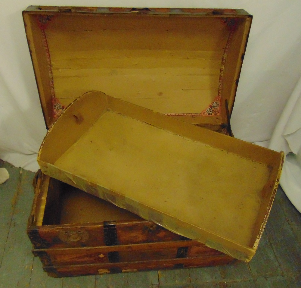 A late 19th century rectangular steamer trunk with metal and wooden bands and domed hinged cover, 55 - Image 2 of 2