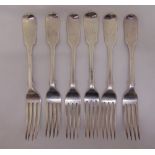 A set of Six Victorian fiddle pattern table forks, London 1846, approx total weight 482g